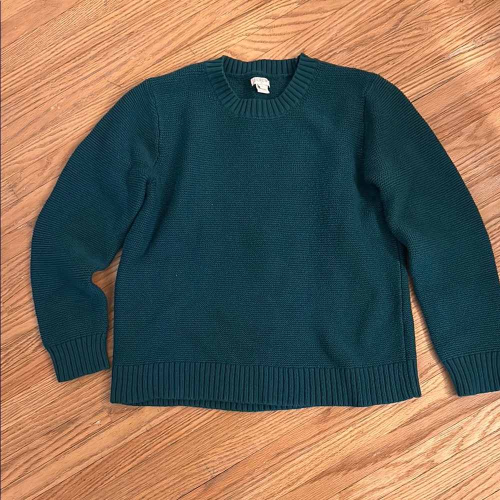 J. Crew Green Crewneck Sweater with Cozy Textured Knit